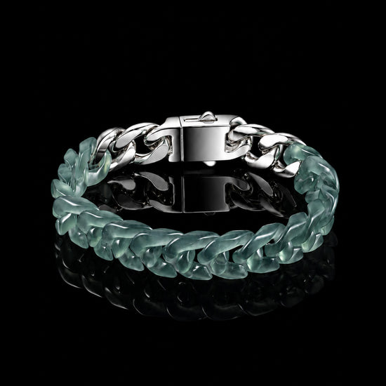 Classical Cuban Bracelet In Top Icy Green Guatemalan Jade - JadeChains