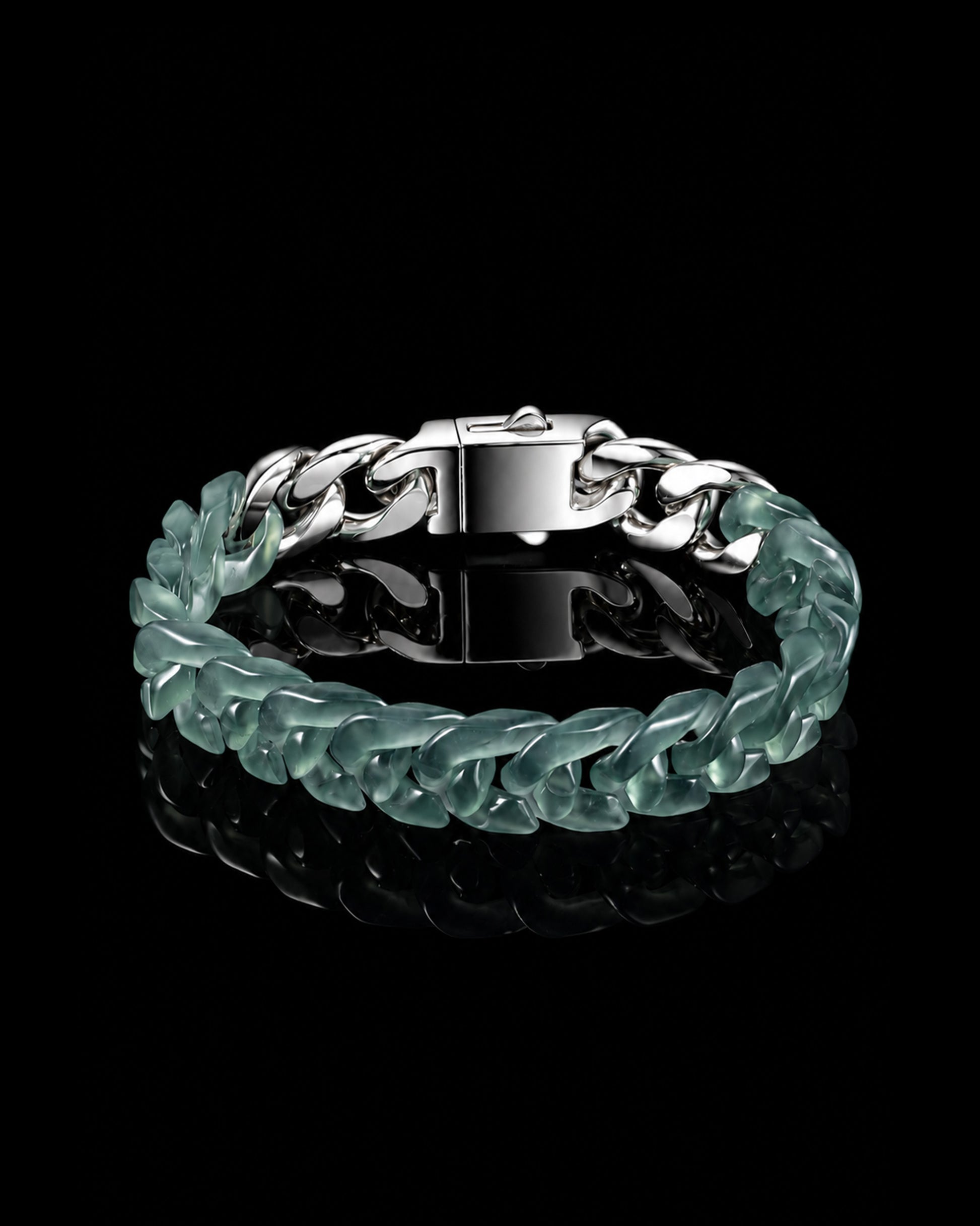 Classical Cuban Bracelet In Top Icy Green Guatemalan Jade - JadeChains