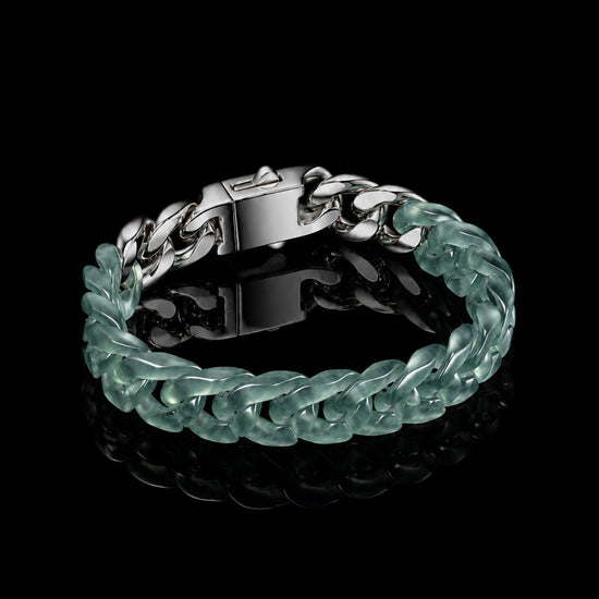 Classical Cuban Bracelet In Top Icy Green Guatemalan Jade - JadeChains