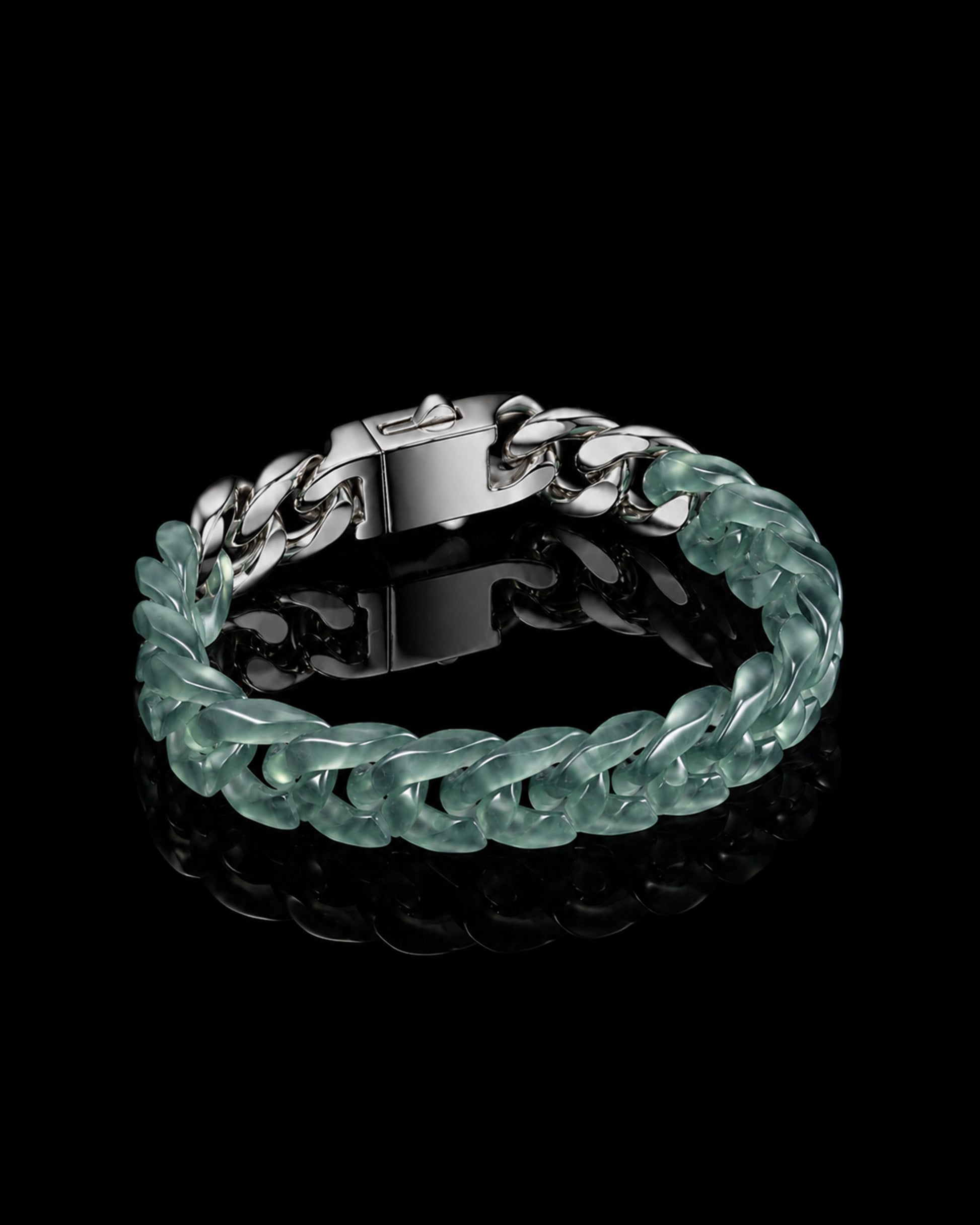 Classical Cuban Bracelet In Top Icy Green Guatemalan Jade - JadeChains