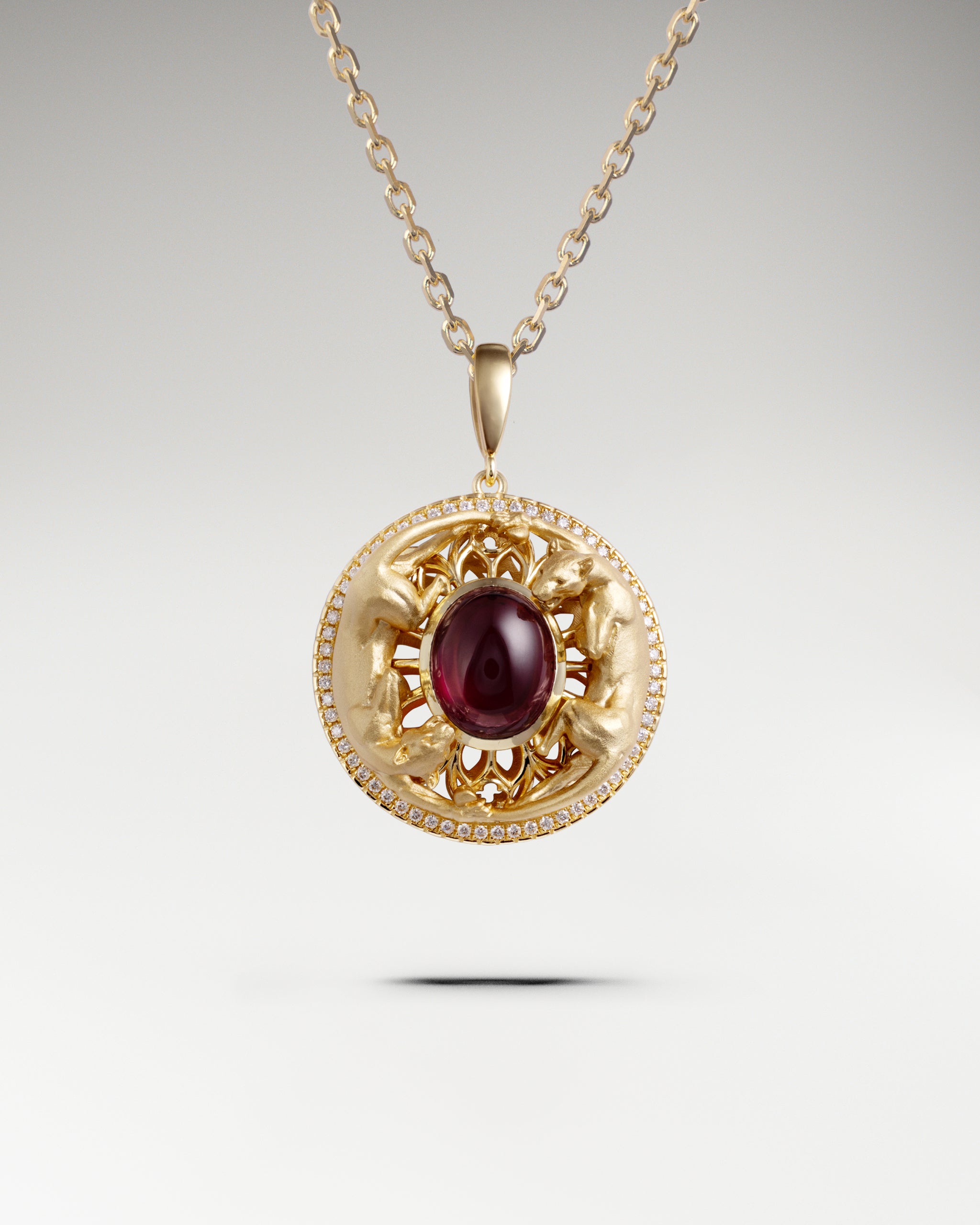 Twin Panthers Medallion Pendant Necklace With Mayan Jade