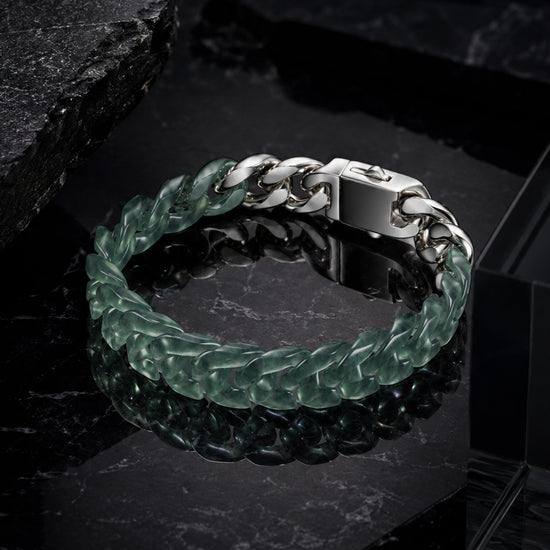 Classical Cuban Bracelet In Top Icy Green Guatemalan Jade - JadeChains