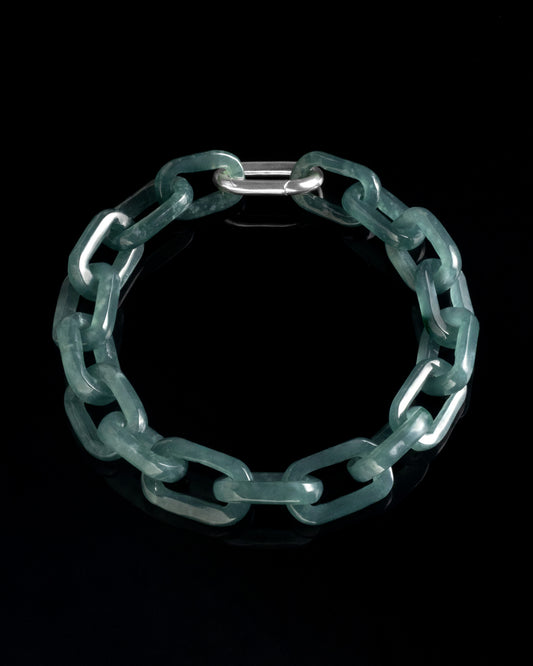 One Piece Carved Cable Chain Bracelet In Blue Mayan Jade