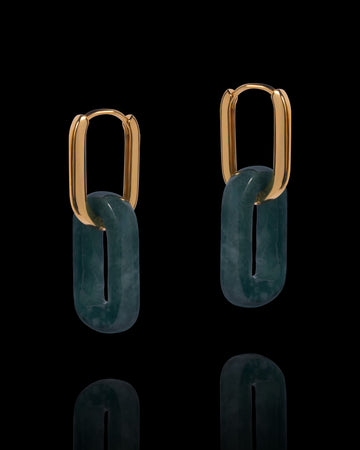 Carved Cable Chain Earrings In Green Mayan Jade
