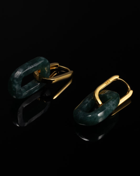 Carved Cable Chain Earrings In Green Mayan Jade