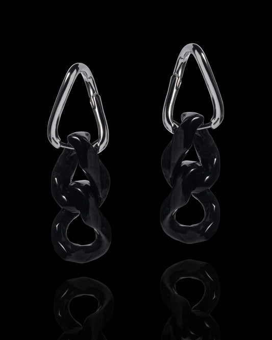 Carved Cuban Chain Earrings In Black Jade
