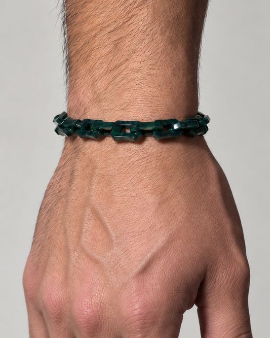 Bracciale a catena cable a maglie quadrate massicce in giada maya