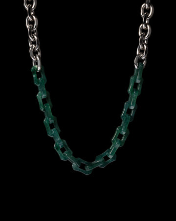 Chunky Square Cable Chain Necklace In Mayan Jade With Stainless Steel