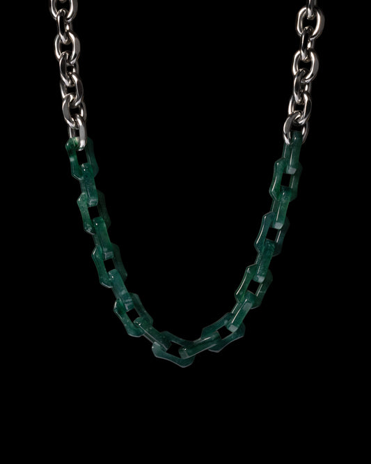 Chunky Square Cable Chain Necklace In Mayan Jade With Stainless Steel