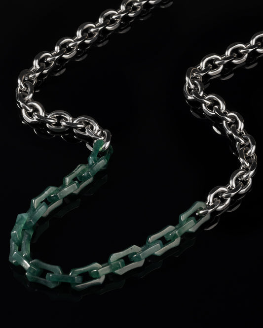 Chunky Square Cable Chain Necklace In Mayan Jade With Stainless Steel