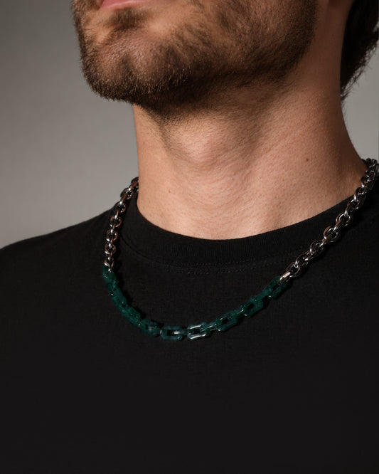 Chunky Square Cable Chain Necklace In Mayan Jade With Stainless Steel