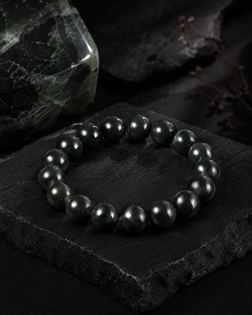 Classic Beads Bracelet In Dark Green Nephrite