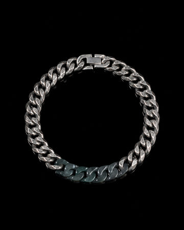 Classic Cuban Chain Bracelet In Mayan Jade With Oxidized Stainless Steel