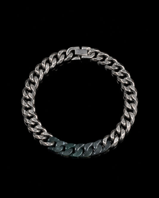 Classic Cuban Chain Bracelet In Mayan Jade With Oxidized Stainless Steel