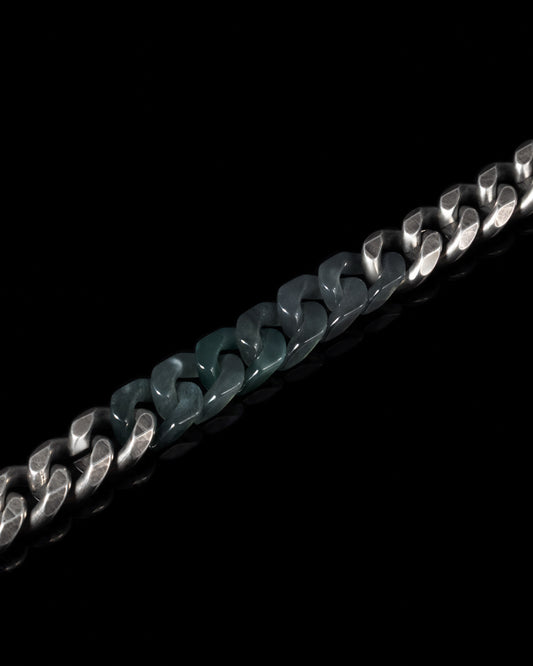 Classic Cuban Chain Bracelet In Mayan Jade With Oxidized Stainless Steel