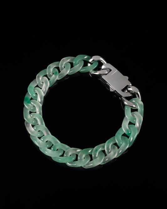 Classic Cuban Link Chain Bracelet In African Green Jade