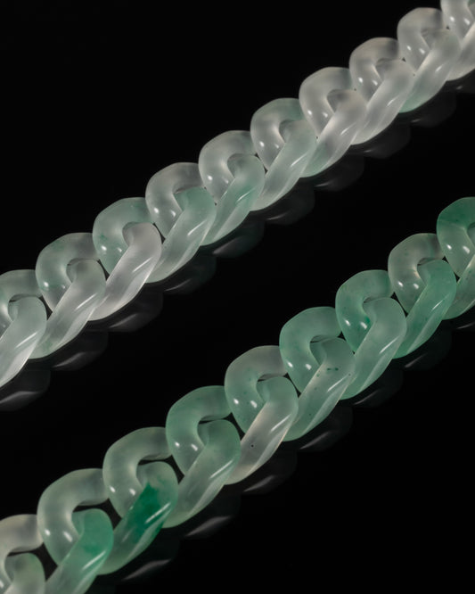Classic Cuban Link Chain Bracelet In African Green Jade