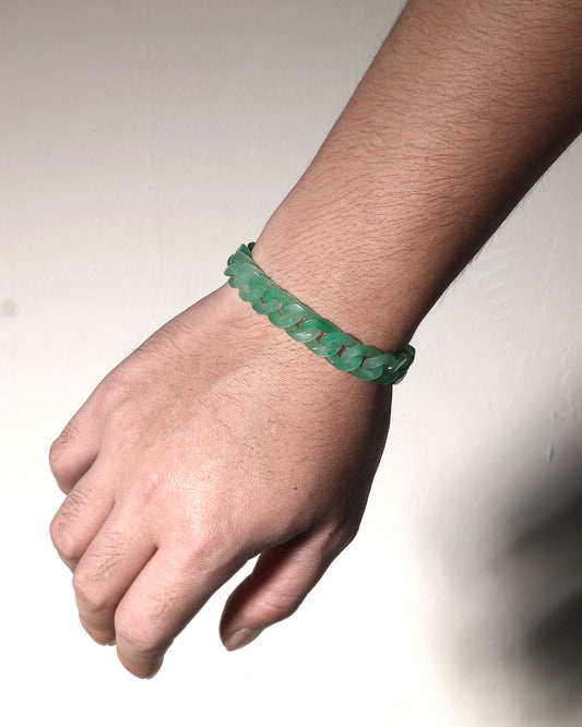 Classic Cuban Link Chain Bracelet In African Green Jade
