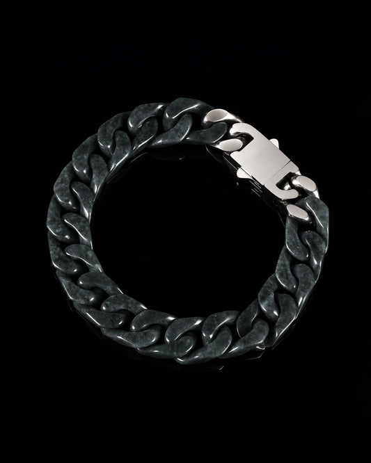 Classic Cuban Link Chain Bracelet In Black Jade