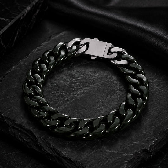 Classical Cuban Chain In Dark Green Nephrite - JadeChains