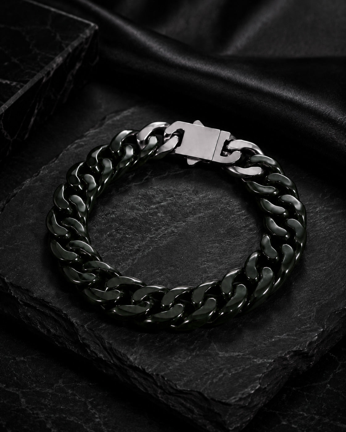 Classical Cuban Chain In Dark Green Nephrite - JadeChains