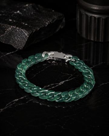 Classic Cuban Link Chain Bracelet In Jelly Green Guatemalan Jade