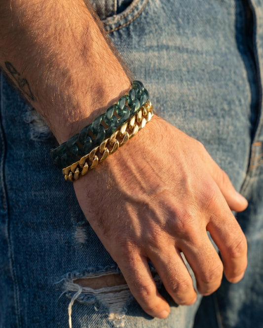Classic Cuban Link Chain Bracelet In Top Icy Green Guatemalan Jade