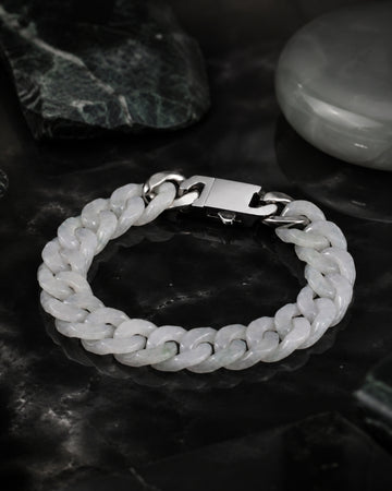 Classic Cuban Link Chain Bracelet In White Jade