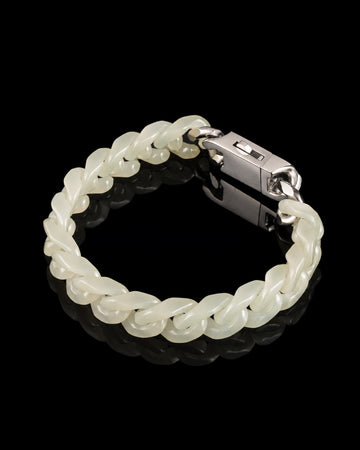 Bracciale classico a catena cubana in nefrite bianca