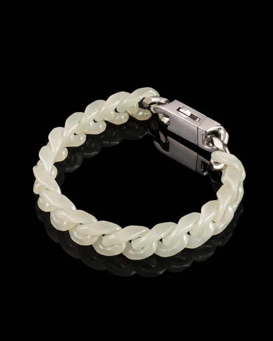 Bracciale classico a catena cubana in nefrite bianca