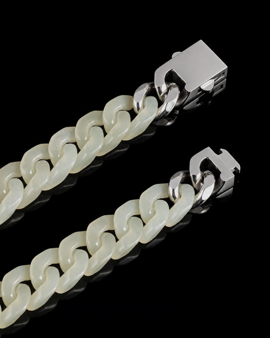 Bracciale classico a catena cubana in nefrite bianca