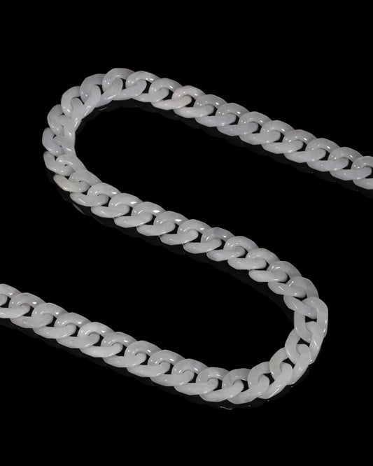 Classic Cuban Link Chain Necklace In White Jade