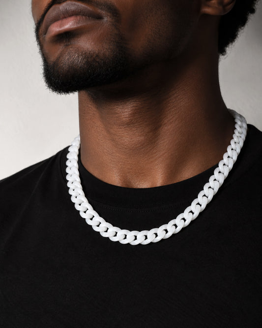 Classic Cuban Link Chain Necklace In White Jade