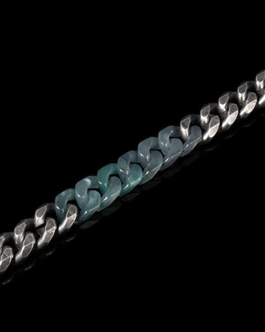 Classic Cuban Chain Bracelet In Guatemalan Jade With Oxidized Stainless Steel