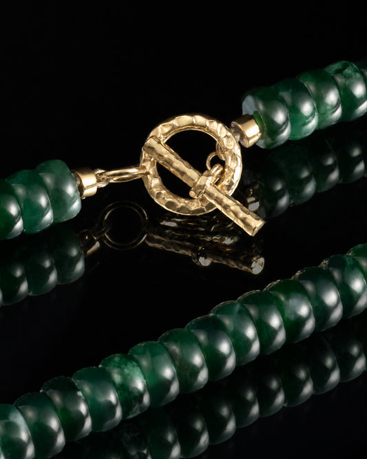 Drum Beads Necklace In Imperial Green Guatemalan Jade With 18K Gold Clasp