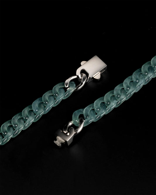Classic Cuban Link Chain Necklace In Green Mayan Jade