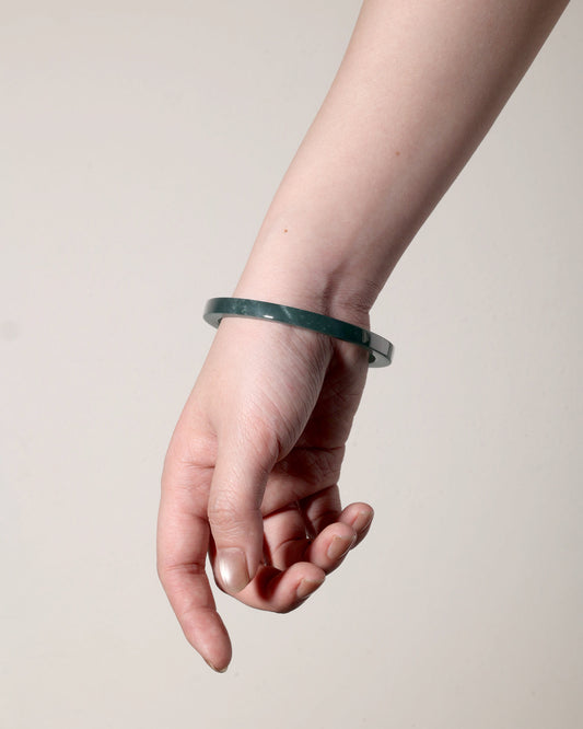Flat Square Bangle In Guatemalan Jade