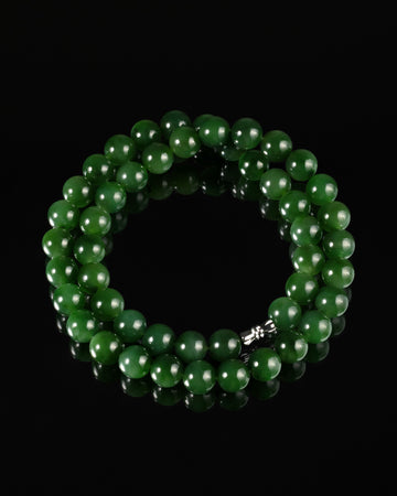 Multi Wrap Beads Bracelet / Necklace In Green Nephrite