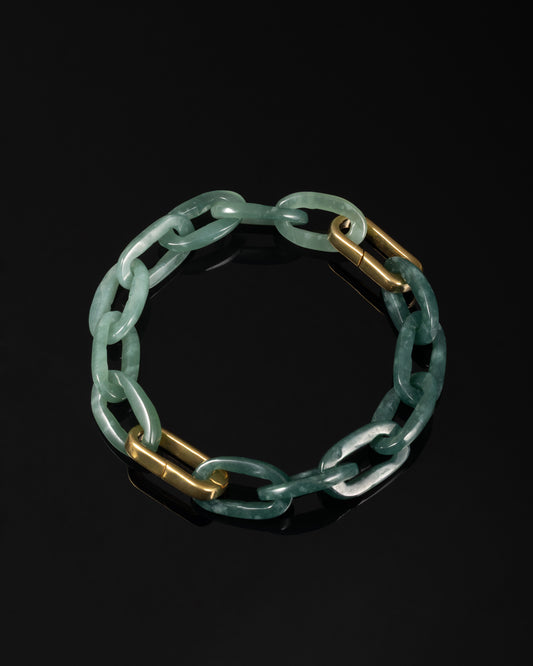Single Piece Cable Chain Bracelet In Spliced Jade With Stainless Steel