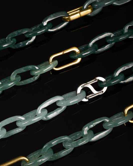 Single Piece Cable Chain Bracelet In Spliced Jade With Stainless Steel