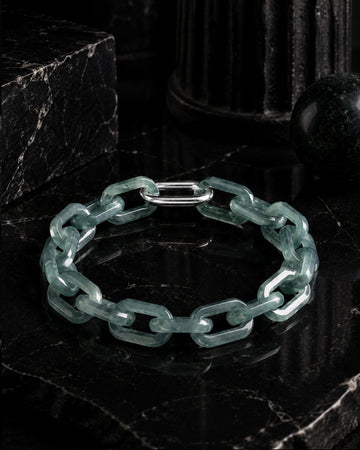 Single Piece Carved Cable Chain Bracelet In Blue Mayan Jade