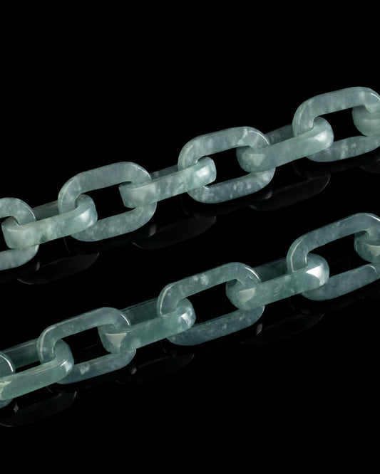 Single Piece Carved Cable Chain Bracelet In Blue Mayan Jade