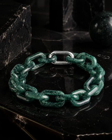 Single Piece Carved Cable Chain Bracelet In Green Mayan Jade