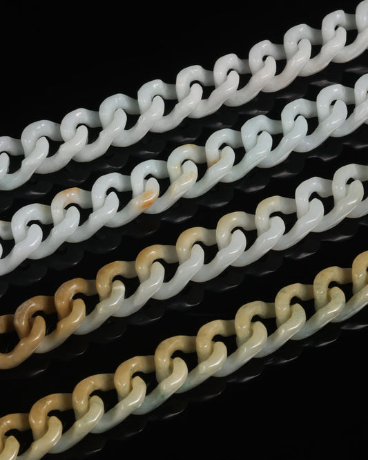 Single Piece Carved Cuban Chain Bracelet In White Jade