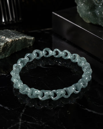 Single Piece Carved Dragon Spine Cable Chain Bracelet In Green Jade
