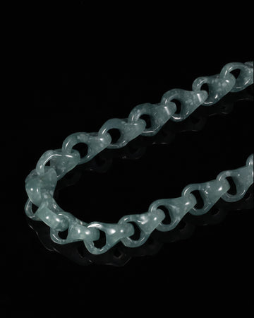 Single Piece Carved Dragon Spine Cable Chain Necklace In Green Jade