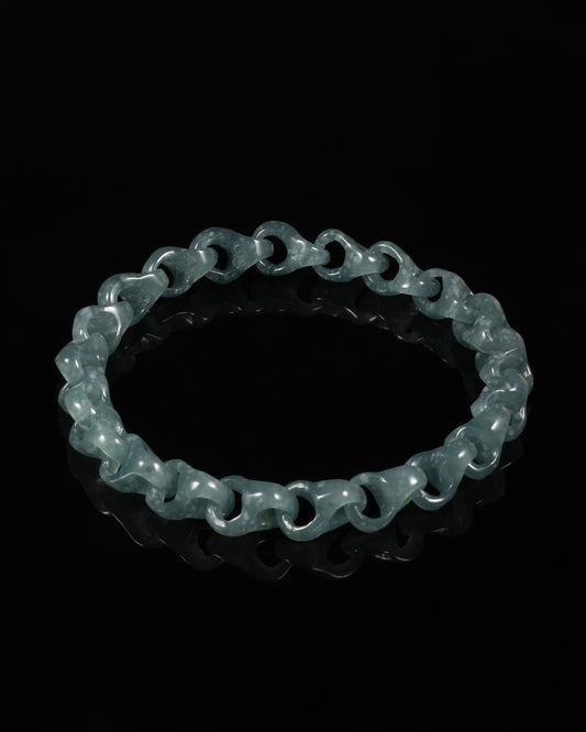Single Piece Carved Dragon Spine Cable Chain Necklace In Green Jade