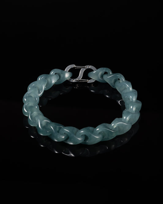 Single Piece Carved Dragon Spine Cable Chain Bracelet In Mayan Jade