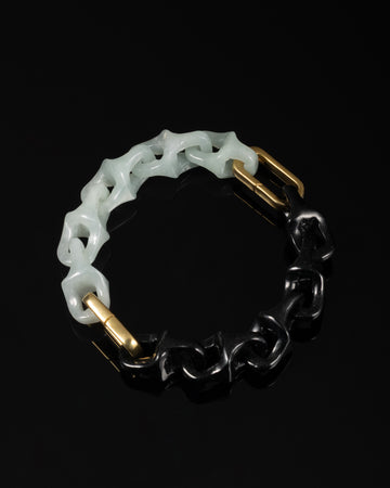 Bracciale Dragon Spine in giada intarsiata e acciaio inossidabile, pezzo singolo