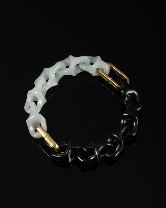 Bracciale Dragon Spine in giada intarsiata e acciaio inossidabile, pezzo singolo